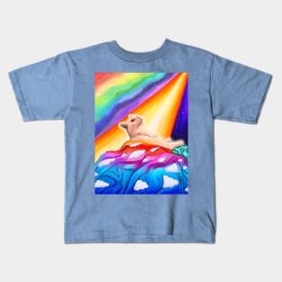 Glowing White Cat Entering Rainbow Bridge Heaven Kids T-Shirt